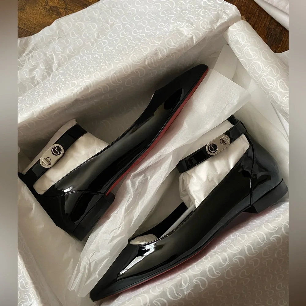 Christian Louboutin Lock Ballerina Flats, Patent, Black, 36.5 - Picture 8 of 11